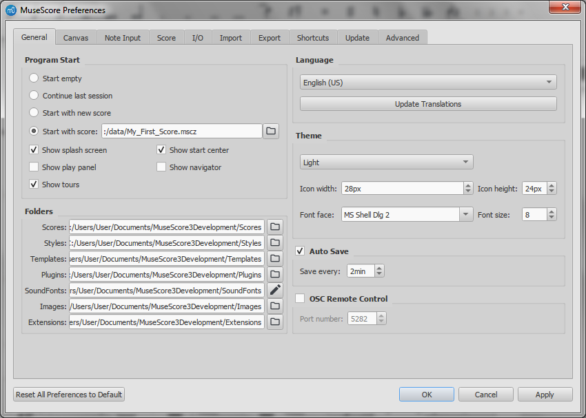 Dialog: Edit / Preferences / General