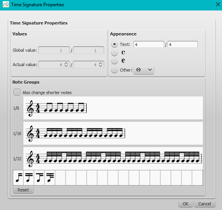 Time signature properties
