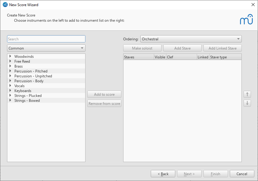 Dialog: New Score Wizard / Add Instruments